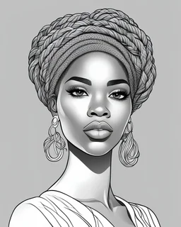 outline art for a gorgeous and sweet black african lady portrait, braid hairstyle, coloring page, white background, sketch style, only use outline, clean line art, white background, no shadows and clear and well outlined