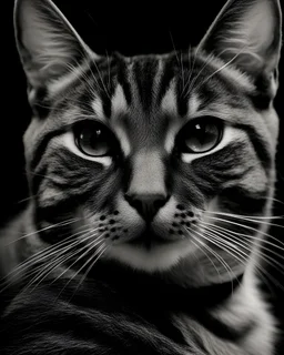 a tabby cat posing for a black and white photo, in the style of contrasting lights and darks, spanish school, social media portraiture, jonathan wolstenholme, cinestill 50d, jusepe de ribera, mary beale