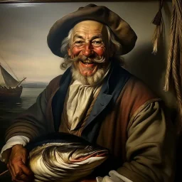 18th century fisherman, large with sharp teeth smiling