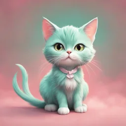 A delightful and adorable cartoon illustration featuring a cute mint-colored cat against a charming pink background, (delightful illustration:1.4), (adorable cartoon cat:1.5), (charming pink background:1.3), (expressive mint hues:1.2), inspired by the styles of cute cartoon artists, trending on ArtStation, Intricate, Sharp focus, vibrant lighting, (whimsical:1.4), (playful ambiance:1.3), (lush fur details:1.5), Cartoon, Masterful, Captivating, High Detail, Cinematic view