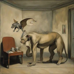 a chimera in a subliminal room, a chimera in a subliminal room, depicted by balthus