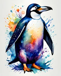Arte illustration acuarela pingüino calidad ultra colores complementarios hiperdetallado 12k maximalista