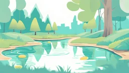 pond, tree, Digital Painting, Real, Vector, Flat Color, Comic strip, Character, Animation, computer generate, motion graphic, Illustration, story board, vector