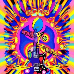 PEACE electric guitar psychedelic hippie trippy acid LSD PEACE GUITAR peacesign ART LIKE '60s Pop Artist Peter Max