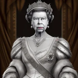 queen elizabeth, dramatic, dramatic lighting, pixar style, volumetric lighting, hyperrealism, 8k, high quality, photorealistic, lot of details