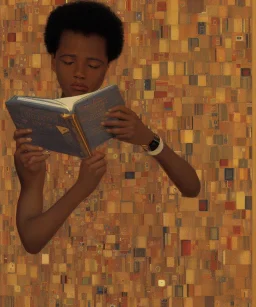 wealthy young african American boy reading by Gustav Klimt