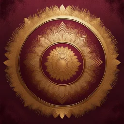 Hyper Realistic Grainy Grungy Metallic-Brush-Strokes-Mandala-Patterned-Golden Texture on Maroon Background