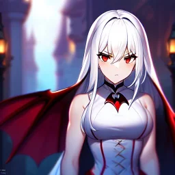 Clear focus, 8k, vampire girl, high quality, detailed, white hair, red eyes, beautiful lighting, vibrant colors, angry