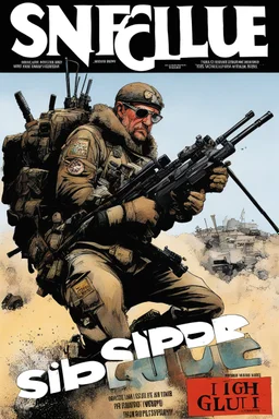 SNIFFIN’ GLUE magazine high res photo cover by Ralph Steadman: special issue #42 on sniper action and weaponry. guest star: Anthony Swofford, Jarhead.