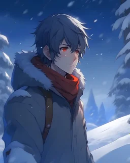 Man in the snow,anime style,4k