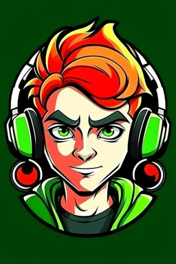 Gaming yuong man with red green hair and bright white eyes avatar logo design