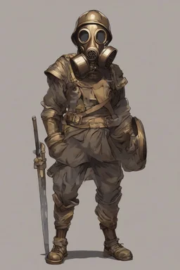 A portrait of a warrior, a bronze metal gas mask, an anime