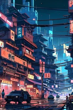 Cyberpunk town in anime style