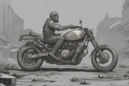 motorcycle, comic book,post-apocalypse, gray background,