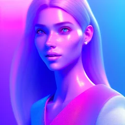 A portrait of a crystalised beautifull girl,smiling, laughting longs hairs, atmospheric, realistic,, cinematic lighting, octane render,, pink turquoise light, blue eyes nice