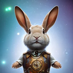 steampunk rabbit, extremely detailed, UHD, 8k,The close-up camera effect,sharp focus,perfect, background forest,position,hyperphotorealistic