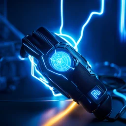 cyberpunk glove, blue lighting, lightning, surrounded by blue electricity