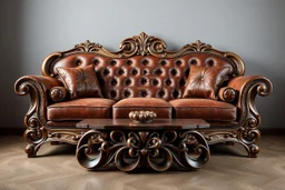 image of a Royal sofa with 3d fractal base decoration made of good wood no background