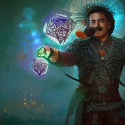 Insanely detailed photograph of an “male mariachi warrior holding glowing D20” with intricate detailed Sombrero, intricate charo, hyperdetailed painting by Ismail Inceoglu Huang Guangjian and Dan Witz CGSociety ZBrush Central fantasy art album cover art,8K, hdr, mysterious, flickeringlights ,Stoic