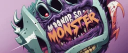 monster more angry and more 90s style, angry fast, extreme, wild, so so angry, red and purple background with 90s style slashes, 45 degree angle, ferce,