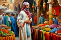 oriental arabic man standing a market painting neoclassism colorfull