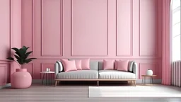 Living room have pink sofa and decoration minimal on two tone wall.3d rendering