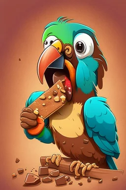 Cartoon parrot eating Chocobar