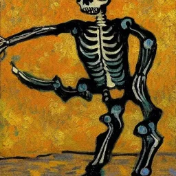 a skeleton dancing painted by van gogh