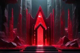 A Stargate portal, Made of Thousands of Deep Crimson Crystal shards with light red accents, Irregular surface of crystal, Within a Dark Stone temple with deep red lighting and shadows,