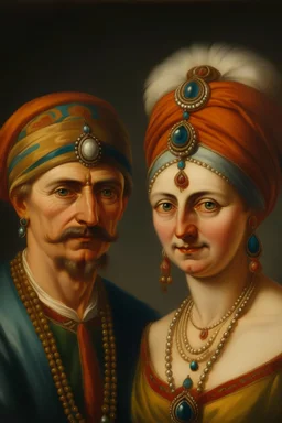 Portrait of polish couple in turban and jewellery style of stein glass