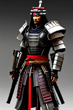 Fully armored cyberpunk samurai, photorealistic