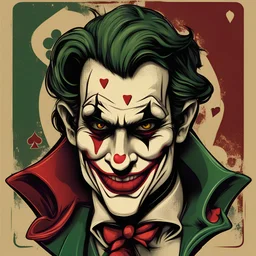 3D logo, a deck of cards, a Joker on the card, photorealistic, color grunge character, simple background.