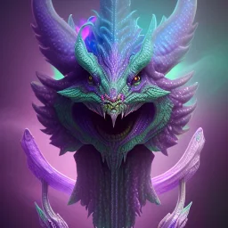 purple mythical creature in galaxy, teal and purple smoke, detailed, realistic, 4k