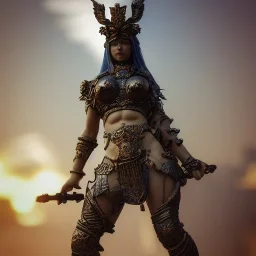 badass female goddess of war, very beautiful figure,tilt shift blur, wearing detailed,armor,object shadow,extraordinary, sharp focus,macro lens,intricate filigree metal design, full body portrait, cinematic, unreal engine 5, 8k, hyper realistic. Volumetric lighting, unreal engine 5 ,hyper elegant,hyperphotorealistic, epic composition,bokeh, cinematic lighting, hyperphotomaximalist, masterpiece,epic composition, ,Glim lighting