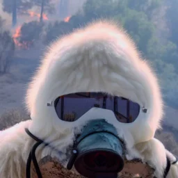 Yeti, background = (wildfires, mountains, fires, smoke, disaster)