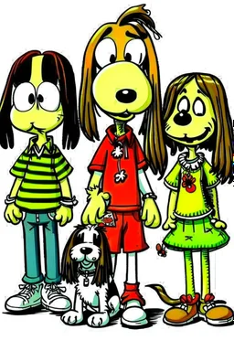 Snoop Dog and Woodstock, owner Charlie Brown, his sister Sally, best friends Linus & Lucy van Pelt, tomboy Peppermint Patty, her friend Marcie