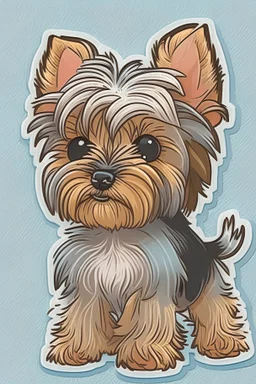 image of a cute Yorkshire Terrier pup in a cartoon style for a sticker