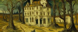 A white vampire bat chateau painted by Vincent van Gogh