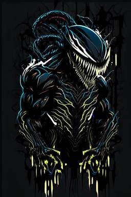 vector art, venom cyberpunk hybrid, illustration, black background, Vectorstock, flat