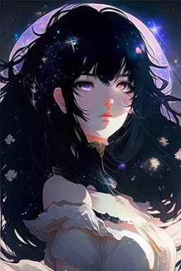 Celestial anime girl, black hair