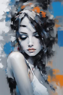 a anime painting: nake woman , gray-black-white-blue colors New York. Willem Haenraets artistic style, Derek Gores, Highly Detailed, Afremov, colorful in Kal Gajoum style