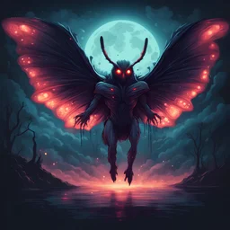 mothman drifting in the night, in bio luminescence art style, background dark