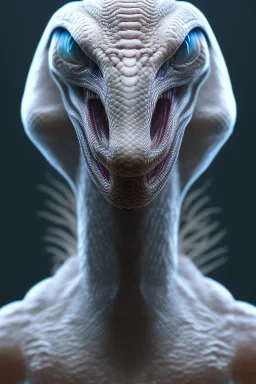 snake alien, head,8 eyes, evil, 8k, with hairs, finely detailed, photo realistic