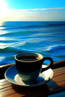 рассвет. море. чашка кофе