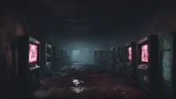 desolate dark arcade, horror, no humans