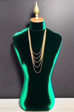 dark green velvet Necklace Mannequin Stand on a luxury table