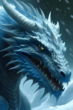 a menacing ice dragon sticking its head out of a blizzard to hunt prey, villain, fantasy character, detailed, captivating lighting, epic, cinematic, charming character illustration, traditional oil painting, intricately sculpted, digital art, dimensional multilayering, blink-and-you-miss-it detail