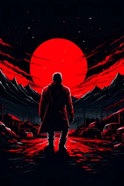 Revenge. illness . blood. night. darkness. mountains. Machine. moon . human. mental patient . suffering. without conscience . kill. violence . Greed . market . street . Commodity.