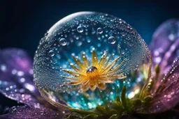 spring dew, macro photo, sparkling magical fantasy, glass flower dewdrop, very detailed, amazing quality, etheral, intricate, cinematic light, highly detailed, beautiful, epic, galaxy fantasy colors, stunning