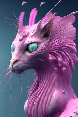 Aquatic Pink Cat horse bird humanoid alien fused , 8k, finely detailed, photo realistic, hr gigerart trending on Artstation